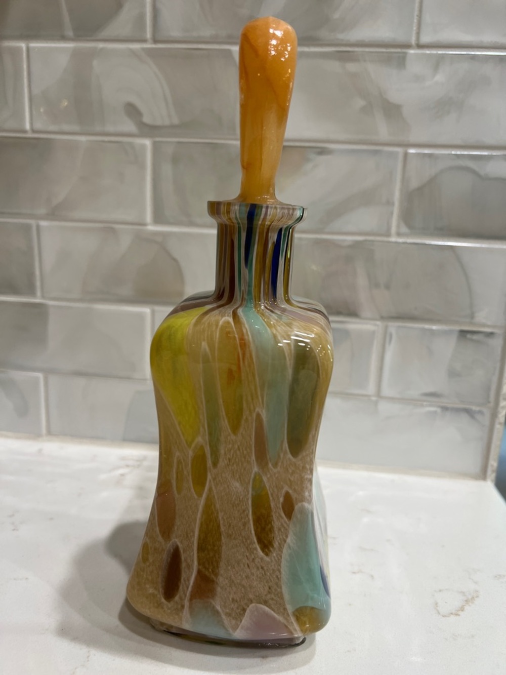 Vintage Maestri Vetrai Art Glass Decanter Heart Stopper Italy Colorful Swirl - Picture 3 of 13